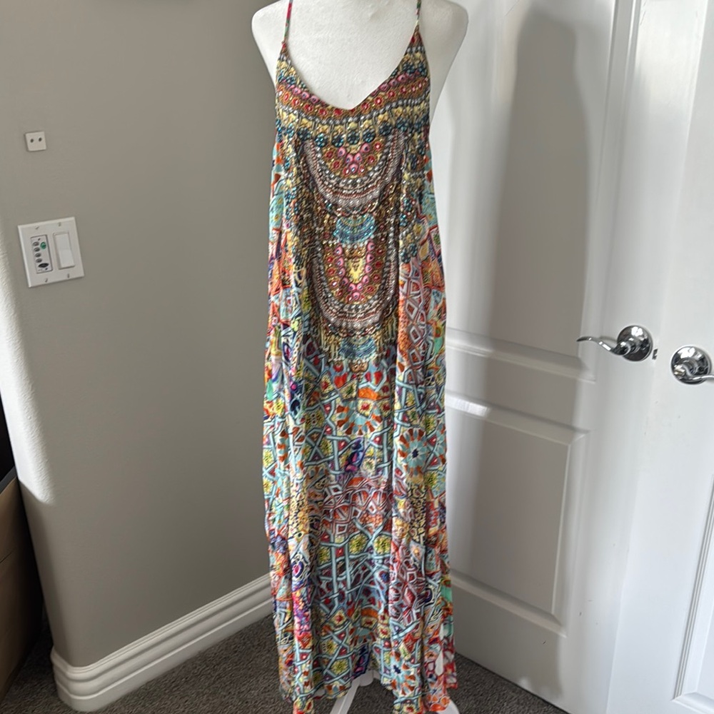 Colorful Patterned 100% Silk Maxi Dress